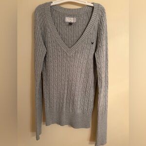 American Eagle Outfitters Light Gray V-Neck Sweater